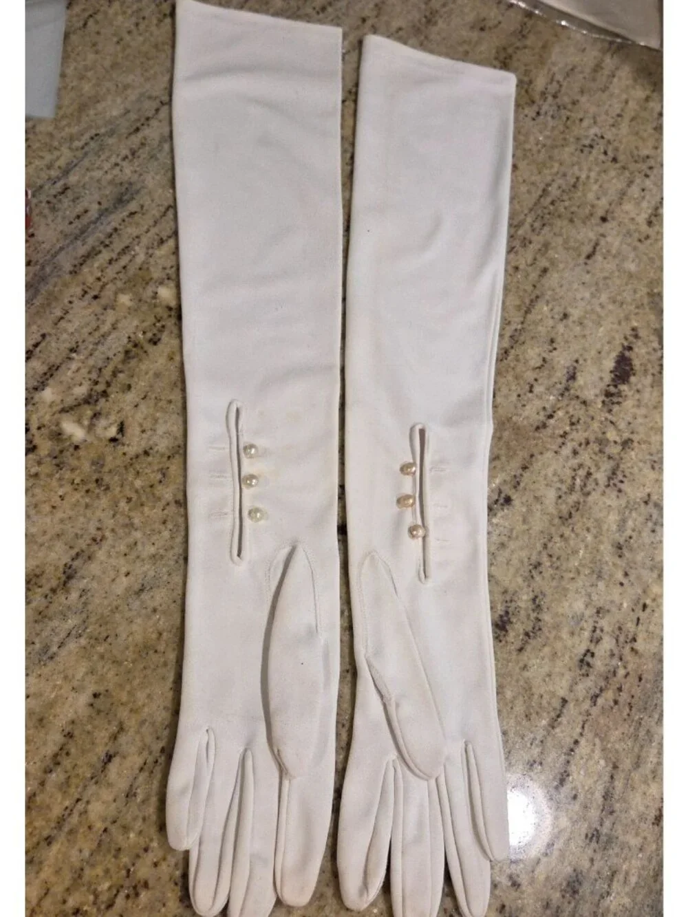 Vtg Womens Size M 7 Off-White Nylon Formal Opera Gloves 22
